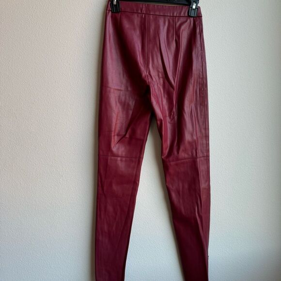 Zara Faux Leather High Waisted Zipper Slit Bottom Red Pull On Pants Size XS - Picture 5 of 8
